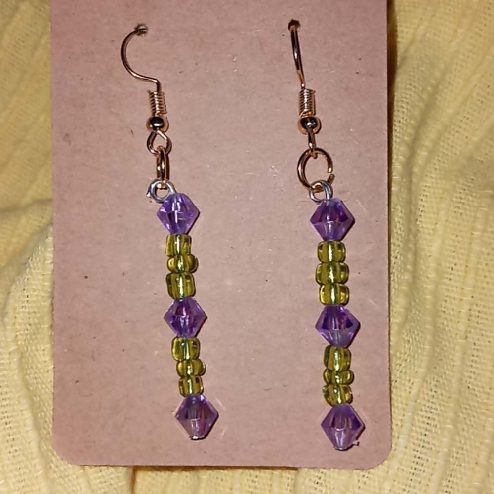 Hand crafted New lime green and purple crystal Earrings